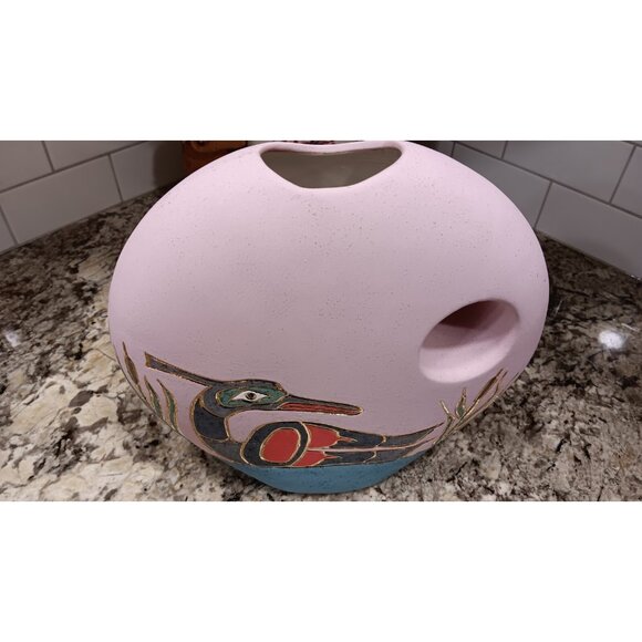 Northwest Coast Ceramic Art Vase Loon Image signed Ruby Joseph Canada Aboriginal - Picture 3 of 16